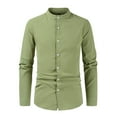 thumbnail image 1 of Rigardu mens shirts shirt for men men's t-shirts men's dress shirts Men's Casual Solid Color Shirt Long Sleeve Half Cover Button Collarless Top Mint+3XL, 1 of 3