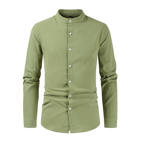 Rigardu mens shirts shirt for men men's t-shirts men's dress shirts Men's Casual Solid Color Shirt Long Sleeve Half Cover Button Collarless Top Mint+3XL