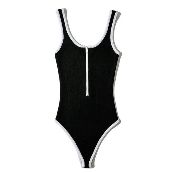 Rigardu one piece swimsuit women Women's Swimsuit Zipper Front Bathing Suits Square Round Neck Swimwear Low Back Monokini swim suits for women Black + M