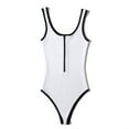 thumbnail image 1 of Rigardu one piece swimsuit women Women's Swimsuit Zipper Front Bathing Suits Square Round Neck Swimwear Low Back Monokini swim suits for women White + L, 1 of 5