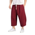 thumbnail image 1 of Rigardu pants for men Men Baggy Wide Leg Pants Hanging Crotch Bloomers Calf Length Mid Rise Pockets Trousers men's pants work pants for men Red + 3XL, 1 of 4