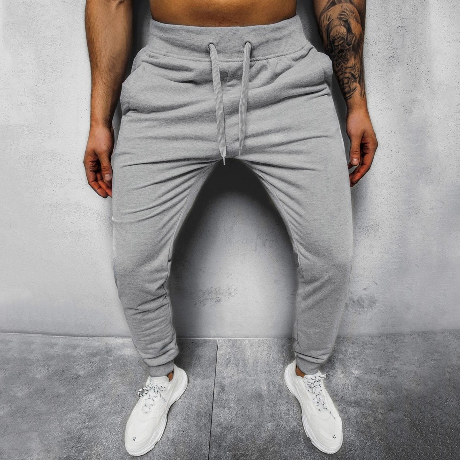 Rigardu pants for men Mens Pants Casual Solid Color Lace-up Track Cuff ...