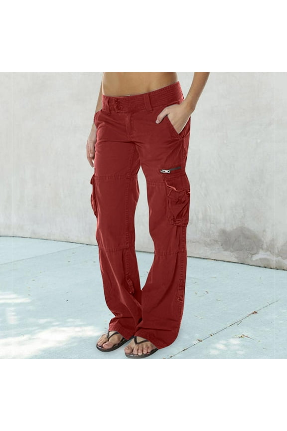 pants for women Womens Cargo Pants With Pockets Outdoor Casual Ripstop Camo Construction Work Pants womens pants Wine + S