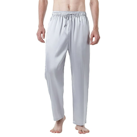 Rigardu pants for men men's pants work pants for men Spring Mens Solid Color Silk Pajamas European Code Casual Pants Simulation Silk Pants Men Grey+XL