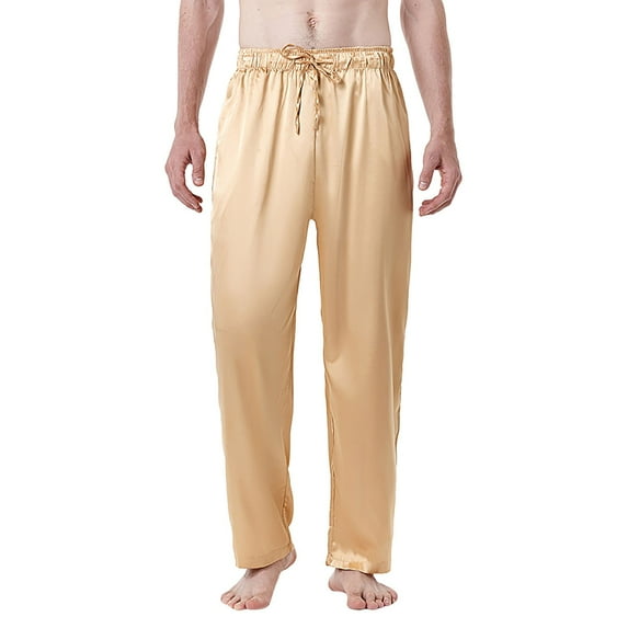 Rigardu pants for men men's pants work pants for men Spring Mens Solid Color Silk Pajamas European Code Casual Pants Simulation Silk Pants Men Yellow+XL