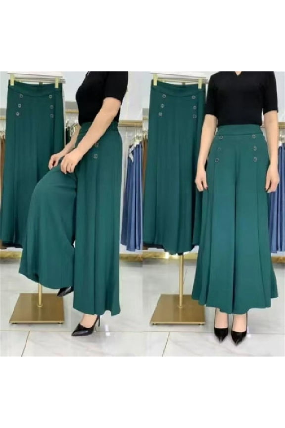 pants for women Fashion Pleated Wide Leg Pants Women's Spring And Summer High Waist Loose Slim Middle Women's Pants Nine Points Culottes Casual Swing Pants womens pants Green + 3XL