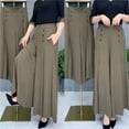 thumbnail image 1 of Rigardu pants for women Fashion Pleated Wide Leg Pants Women's Spring And Summer High Waist Loose Slim Middle Women's Pants Nine Points Culottes Casual Swing Pants womens pants Coffee + XL, 1 of 4