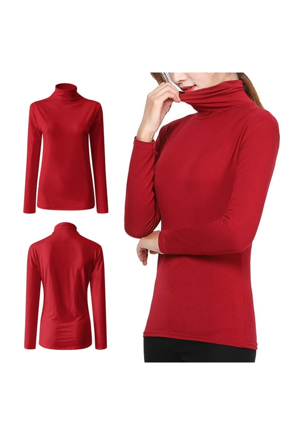 plus size tops for women womens plus size tops Women's Casual Solid Long Sleeve Fitted Turtleneck Sweater Top Red + L