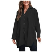Rigardu plus size tops for women womens plus size tops Women Button Down Shirts With Pockets Long Sleeve Office Blouses Casual Business Tops Loose Fit Shirts Black + L