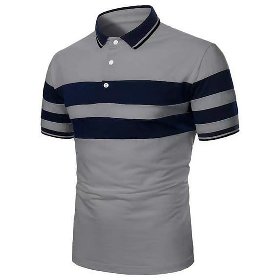 Rigardu polo shirts for men Striped Men's Clothing Splicing Fashion Casual Lapel Short Sleeved Men's Top mens polo shirts polo t shirts for men Grey + XXL
