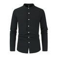 thumbnail image 1 of Rigardu shirts for men Men's Casual Solid Color Shirt Long Sleeve Half Cover Button Collarless Top mens shirts Black + M, 1 of 3