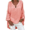 thumbnail image 1 of Rigardu shirts for women Sleeve Shirt V Neck Solid Top Plus Casual Women Size Color Long Blouse Loose Women's Blouse Pink + XL, 1 of 7