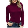 thumbnail image 1 of Rigardu shirts for women Women Mock Turtleneck Long Sleeve Pullover High Neck Tight Fitting Priming T Shirt Red + S, 1 of 5
