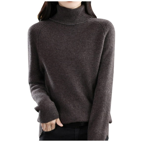 Rigardu sweaters for women womens sweaters Autumn New Turtleneck Sweater Ladies Loose Large Size Thick Knitted Sweater Bottom Shirt Brown   XXL