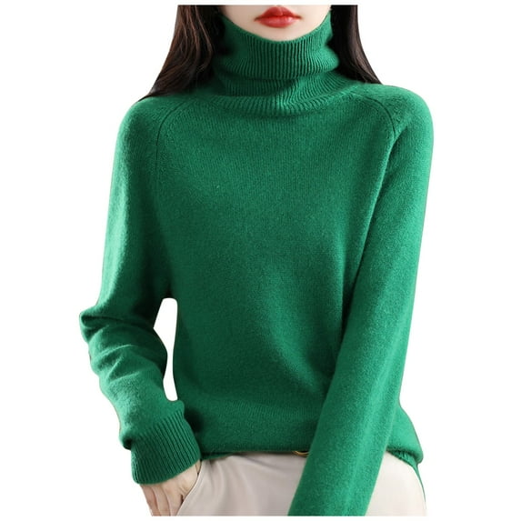 Rigardu sweaters for women womens sweaters Autumn New Turtleneck Sweater Ladies Loose Large Size Thick Knitted Sweater Bottom Shirt Green + M
