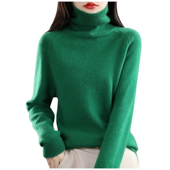 Rigardu sweaters for women womens sweaters Autumn New Turtleneck Sweater Ladies Loose Large Size Thick Knitted Sweater Bottom Shirt Green   XL