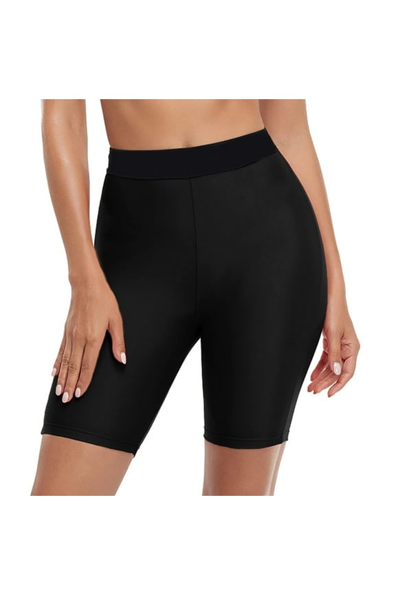 swim shorts women Women Plus Size Swim Pants High Waist Swim Shorts Swimsuit Bottom Board Shorts Black+L