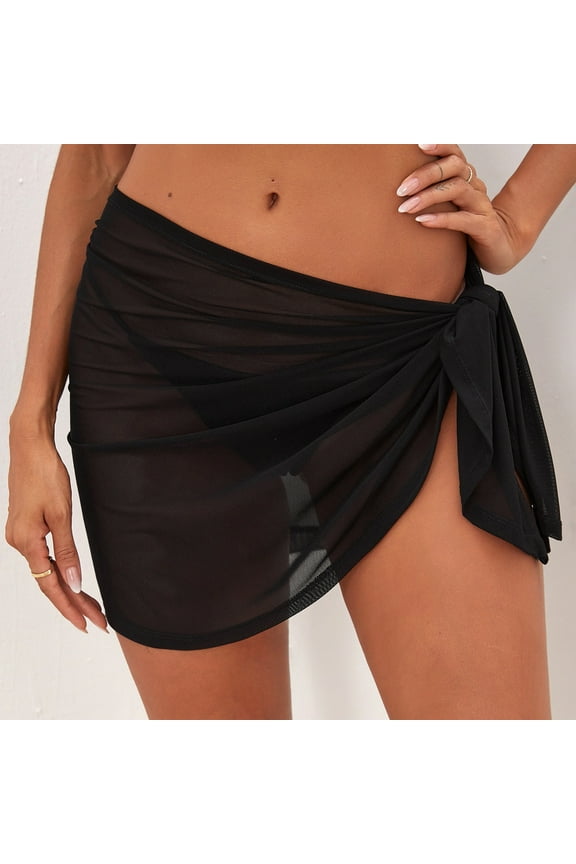 swimsuit cover up Women Sheer Wrap Knot Cover Up Skirt Without Bikini Beach Wrap Bikini Shiny Wraps Cover Ups For Swimwear Black+XXL