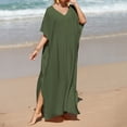 thumbnail image 1 of Rigardu swimsuit coverups for women 2023 Women's Beach Blouse Gown Loose Size Bohemian Long Skirt Bikini Dress cover ups for swimwear women Army Green + One size, 1 of 4