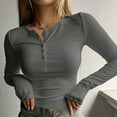 thumbnail image 1 of Rigardu t shirts for women long sleeve t shirt women Long Sleeve Shirts For Women V Neck Henley Tops Slim Fit Basic Ribbed Knit Button Down T Shirts Tops Grey+L, 1 of 7