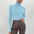 thumbnail image 1 of Rigardu blouses for women Women Soft Sweater Slim Fit Lightweight Long Sleeve Turtleneck Tops Undershirt Knitted Warm Fitted Fashion Pullover Sweater Sky Blue+One size, 1 of 8