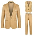 thumbnail image 1 of Rigardu two piece sets for men Men'S Suit Suit Solid Color Fashion Casual Dress Up Suit Pants Jacket Undershirt Three Piece Set Khaki+L, 1 of 2