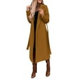 thumbnail image 1 of Rigardu winter coats for women womens winter coats coats for women womens coatsWomen's Faux Wool Coat Blouse Thin Coat Trench Long Jacket Ladies Slim Long Belt Elegant Overcoat Outwear Brown+L, 1 of 8