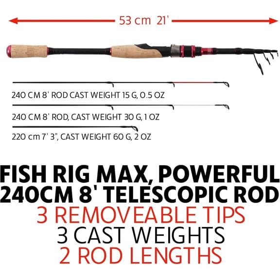 Rigged and Ready Fish Rig Super-Light Compact Travel Rods and Combo. 1 Spinning Multi-Section,1 Telescopic Rod,1 Combination,3 Tip Poles & Case. Bass, Trout, Carp, Small Fresh & Saltwater Fishing