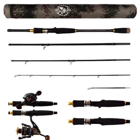 Rigged and Ready Predator Unique Spin-Baitcast Travel Fishing Rod with Case+Micro Trigger +2 Tips,Rod Lengths 2.2+1.85m