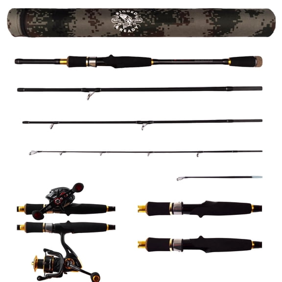 Rigged and Ready Predator Baitcaster Spin Travel Fishing Rod. Hi-Carbon Cast Spinning Pole Unique Micro Trigger +2 Tips 220+185cm (6+73) Angling Options Max Cast Weight 30g(1oz) 80g(2 3/4oz)