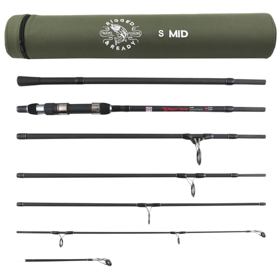 Rigged and Ready S MID SMUGGLER. Big Fish Hi-Carbon Compact Travel Fishing Rod. Powerful Predator, Carp, Light Sea & freshwater angling + 2 tips + Case. 320 cm (10.5) and 270 cm (8.85) rod options.