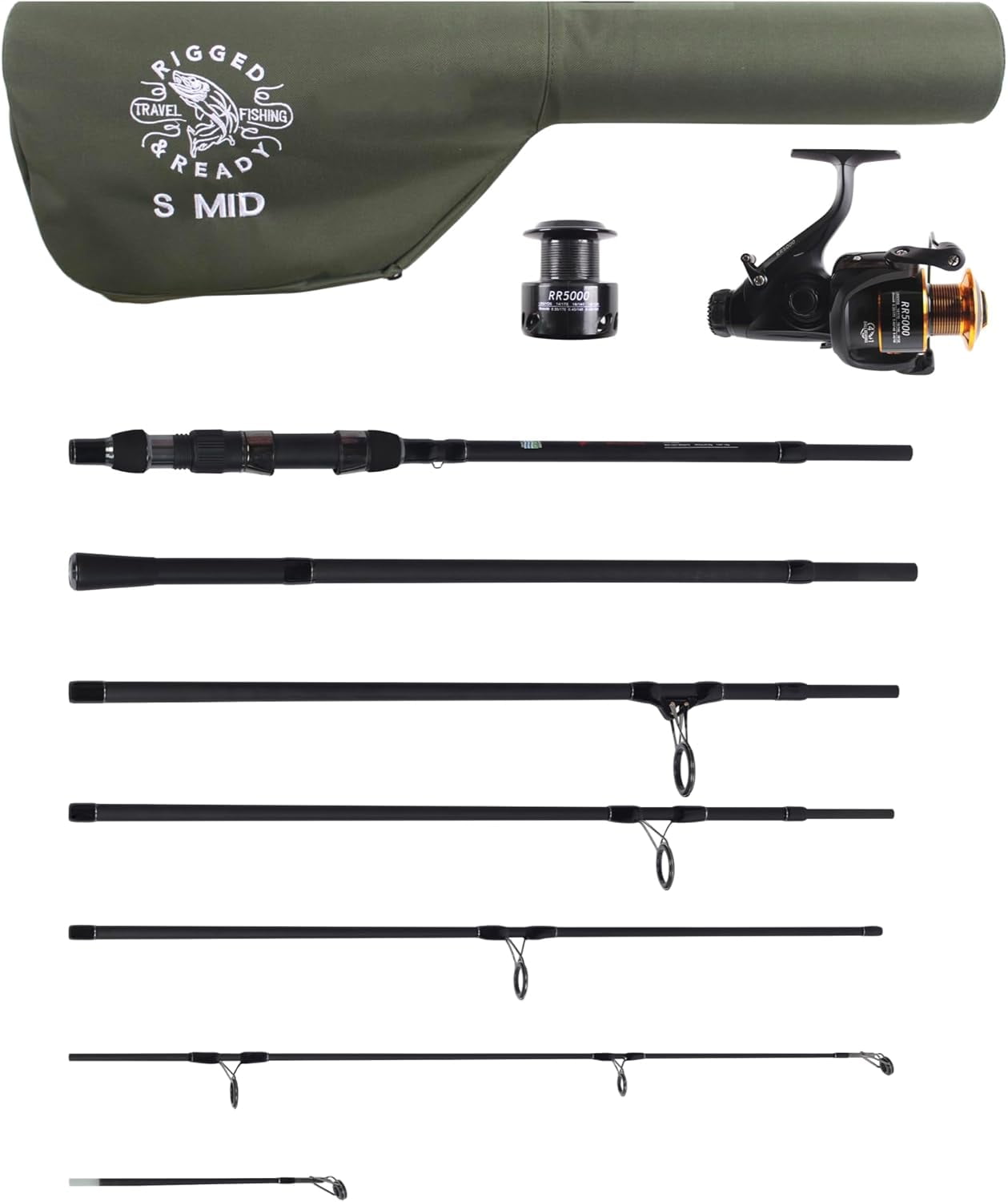 Rigged and Ready S Mid Rod \u0026 Reel Combination. Powerful Carp, Predator and Light Sea Rod + 2 Tips + Case. 320 cm (10.5) + 270 cm (8.85) Options + RR5000 Bait Runner Reel + Spare Spool