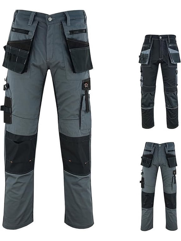 Mens Cargo Pants with Holster Pockets Relaxed Fit Grey, 42Wx32L