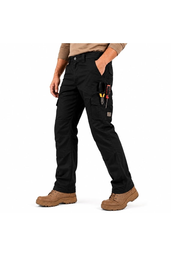 Mens Cargo Work Pant Elasticated Waist Relaxed Fit Black, 30Wx32L