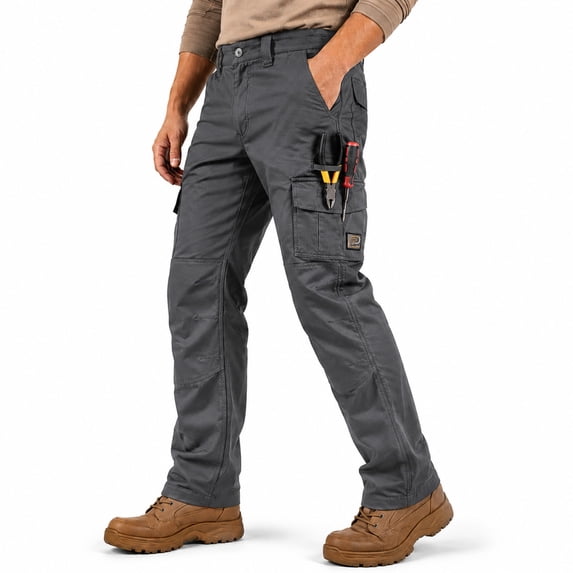 Riggermen Mens Cargo Work Pant Elasticated Waist Relaxed Fit Grey, 30Wx30L