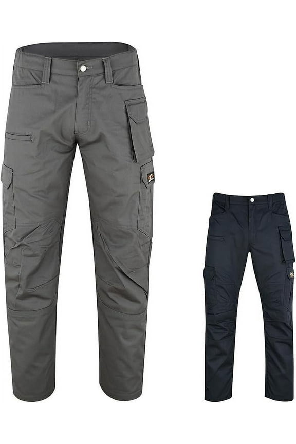 Mens Cargo Work Pant Elasticated Waist Relaxed Fit Grey, 32Wx34L