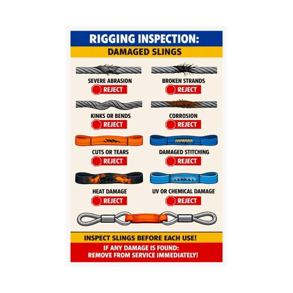Rigging Inspection Poster Damaged Slings Safety Guide for Wire Rope Synthetic OSHA Compliance Wall Decor