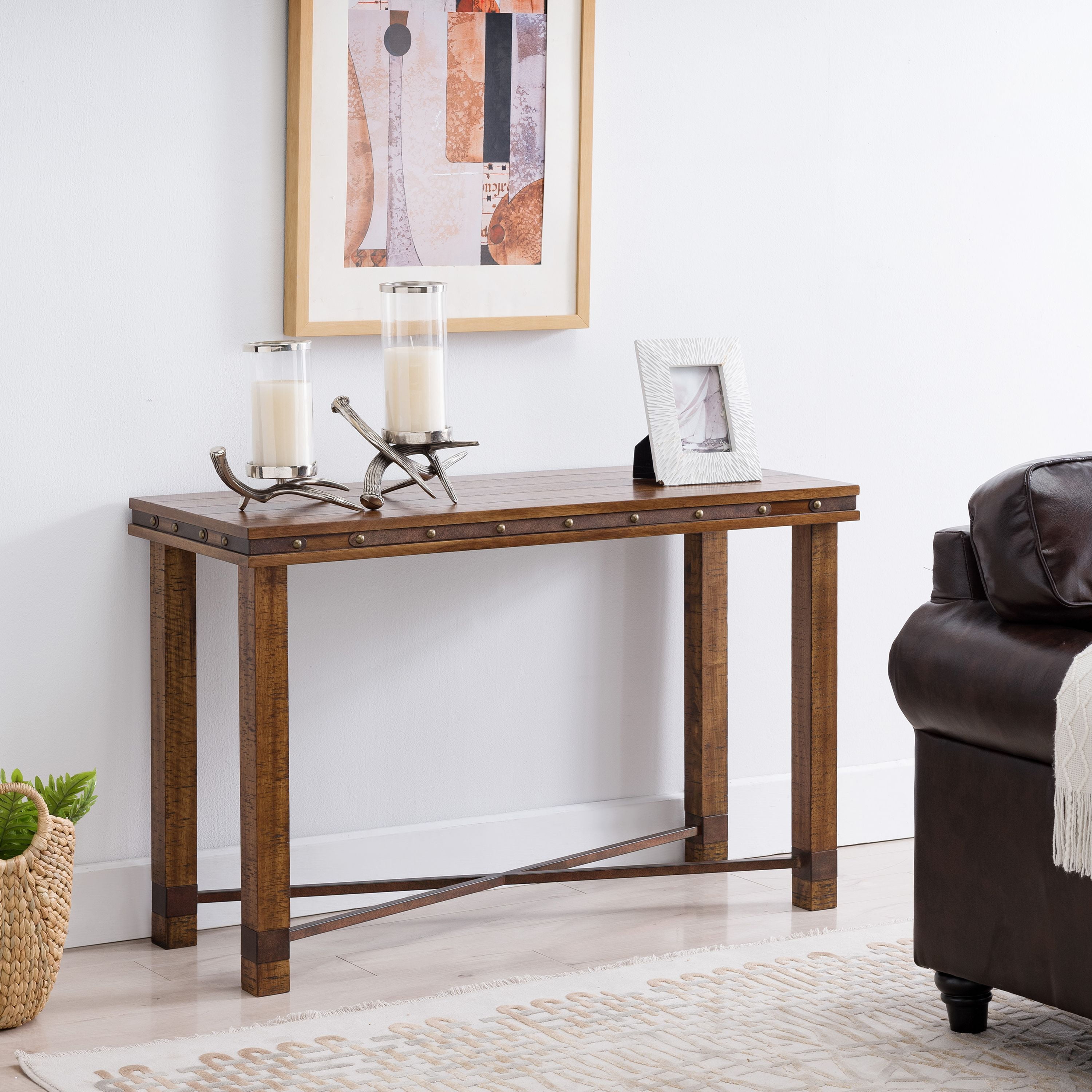 Righon Rustic Industrial Console Table, Modern Farmhouse, Brown