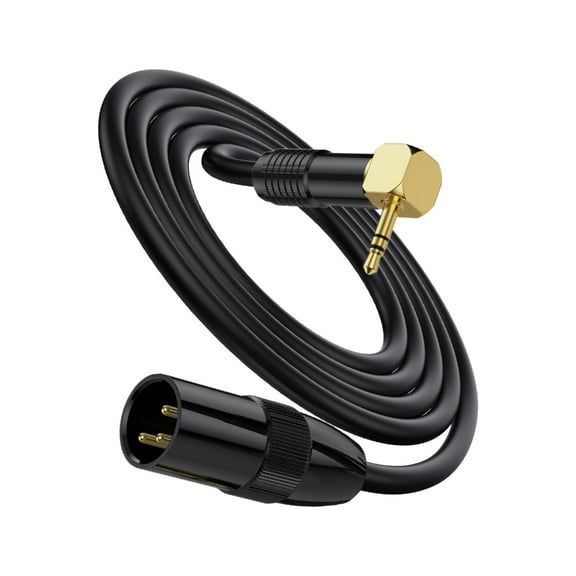 Right Angle 3.5mm TRS to AUX Cable Male to Male Connector Wire Line Black