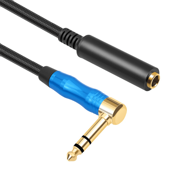 Right Angle 6.35mm TRS Stereo Male to Female Audio Cable,Guitar Extension Cable Cord for Amplifiers,Headphone 30cm