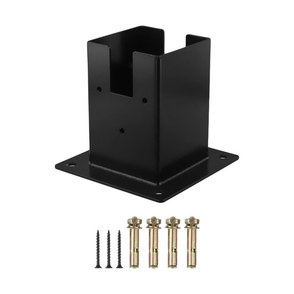 Right Angle Corner Bracket with Pergola Post Base for Wood Beams – 218x218x120 mm Steel and Aluminum Alloy, Rust-Proof, Weather-Resistant, Black (Base + 3-Way Bracket)(Base)