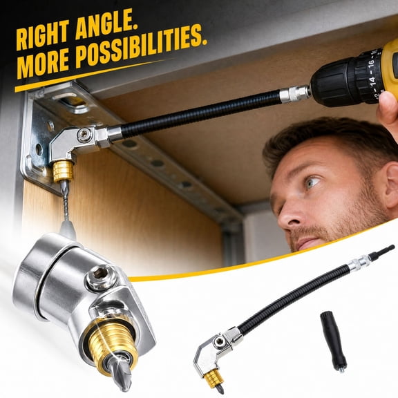 Right Angle Drill Adapter Flexible Drill Bit Extension for Tight Corner Access Small Space Drilling Overhead Drilling Aid Compact Drill Adaptor Stainless Steel Elbow Quick Connect