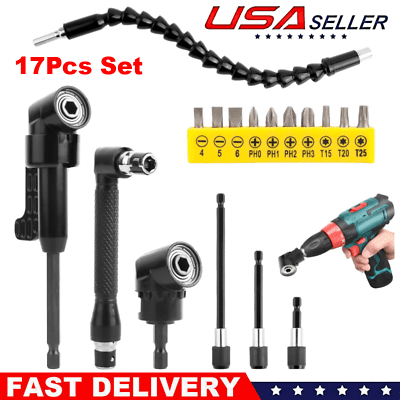 Right Angle Drill Adapter Flexible Shaft Extension Bits & Screwdriver ...
