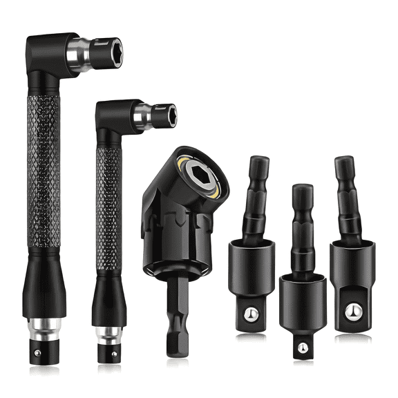 Right Angle Drill Attachment Set, 6-Piece 90 & 105 Angle Drill Adapter, Screwdriver Extension for Tight Spaces