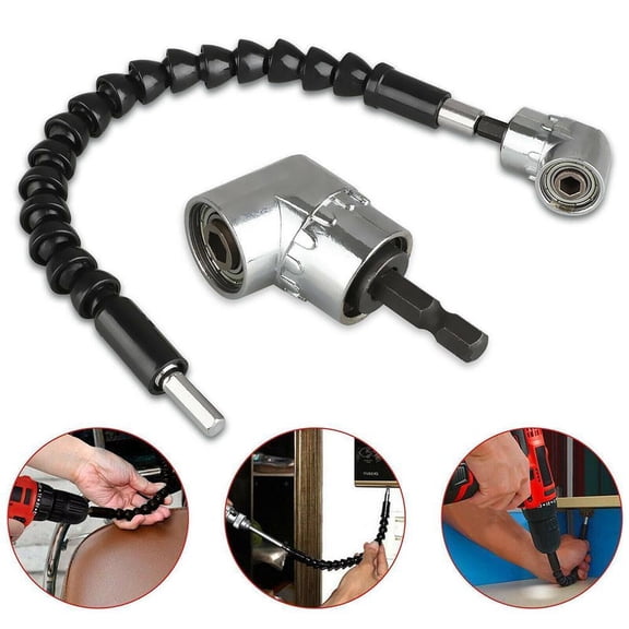 Right Angle Drill and Flexible Shaft Extension Bit Holder Set, 1/4 Inch Hex Shank for Cordless Drills, Manual Wrenches