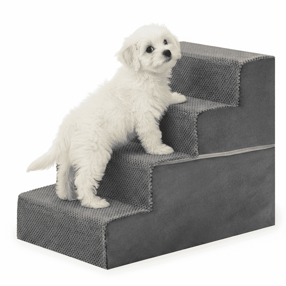 EDX 4-Step 18'' Tall Dog Stairs, Right-Angle Design, Non-Slip Foam Core, Easy Clean, Indoor & Outdoor Use for High Beds & Sofas
