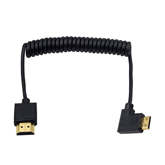 Right Angle HDMI to Mini HDMI Coiled Cable 1FT-4FT, 18Gbps, 4K@60Hz, Ultra-Thin High Speed Mini HDMI 2.0 Cord Compatible with Camera, Camcorder, Tablet and Video Card, Laptop-Black