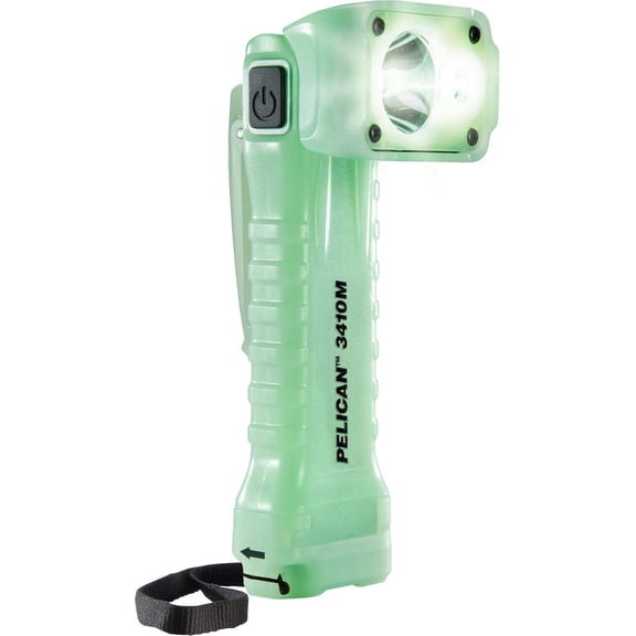 Right Angle LED Flashlight with Photoluminescent Shell, 3 Modes Spot Flood Both, 184m Beam Range, Magnetic Clip for Steel Surfaces, Green