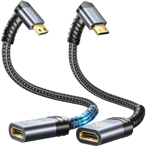 Right Angle Mini HDMI to HDMI Adapter 2Pack, Male to Female Cable With 4K 60Hz HDR 3D 18Gbps Dolby, Compatible for DSLR, Camcorder, Graphics Card, Raspberry Pi Zero W, Laptop, Tablet