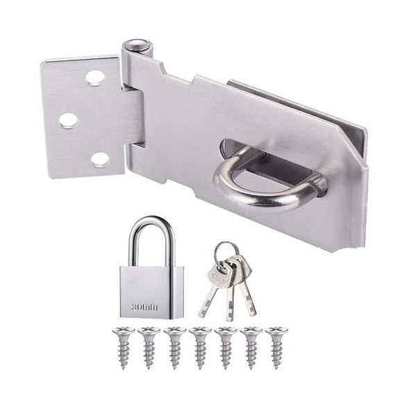 Right Angle Padlock Hasp Latch,90 Degree Stainless Steel Security Lock Set with Keys & Screws,3 & 4 Inch Options